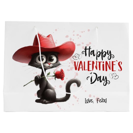 Black Cat Met Cowboy Pet Happy Valentijnsdag Groot Cadeauzakje (Achterkant)