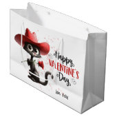 Black Cat Met Cowboy Pet Happy Valentijnsdag Groot Cadeauzakje (Voorkant Gekanteld)