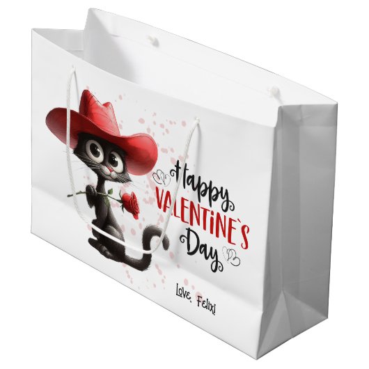 Black Cat Met Cowboy Pet Happy Valentijnsdag Groot Cadeauzakje (Voorkant Gekanteld)