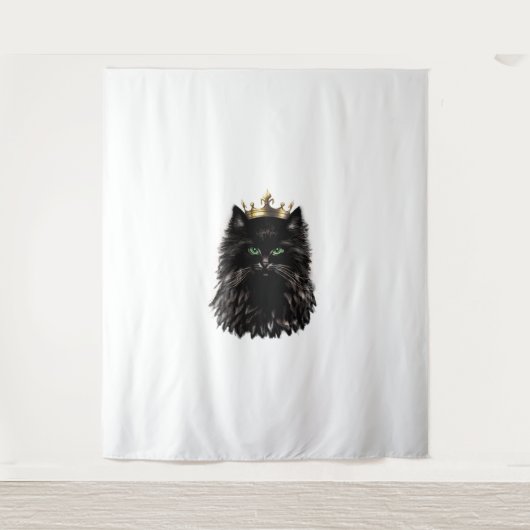 Black Cat met een Crown DIgital Art Wandkleed (Voorkant)