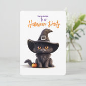BLACK CAT met HEKSEN PET Halloween Party Kaart (Staand voorkant)