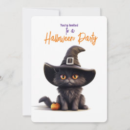 BLACK CAT met HEKSEN PET Halloween Party Kaart
