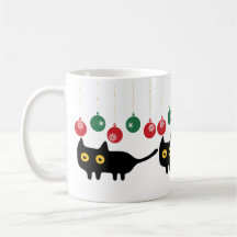 Black Cat met kerst ornament Mok