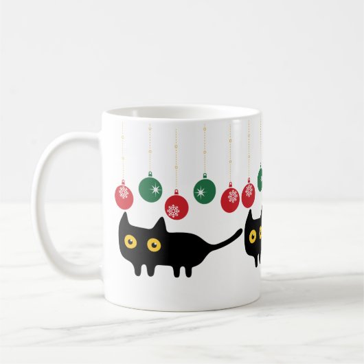 Black Cat met kerst ornament Mok (Links)