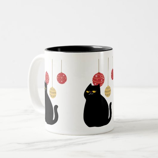 Black Cat met Kerst Ornamenten Mok (Voorkant links)