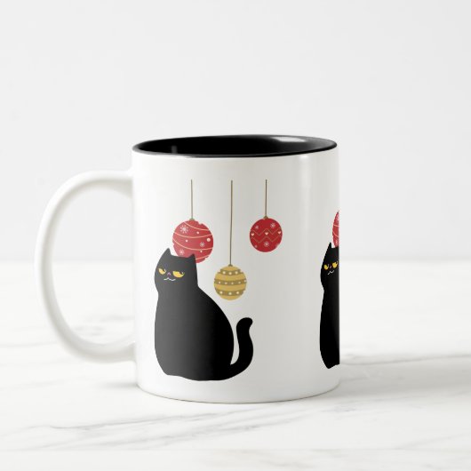 Black Cat met Kerst Ornamenten Mok (Links)