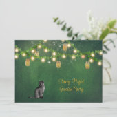 Black Cat met Mason Jars en Fireflies Invitation Kaart (Staand voorkant)