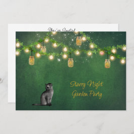 Black Cat met Mason Jars en Fireflies Invitation Kaart