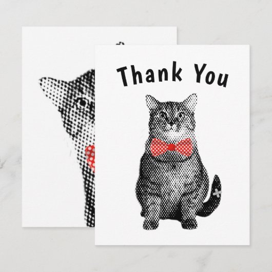 Black Cat met Red Polka Dot Bow Cute Hartelijk dan Notitiekaartje (Voorkant / Achterkant)