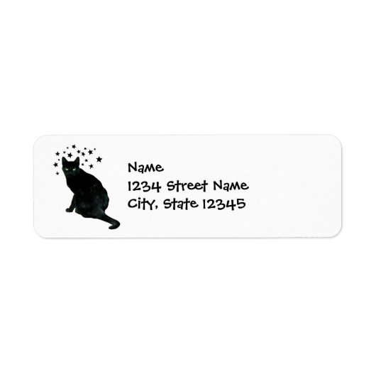 Black Cat met Sterren Retouradreslabels Etiket (Voorkant)