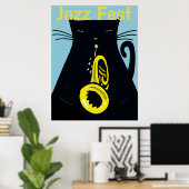 Black Cat met Trumpet, Jazz Poster (Thuiskantoor)