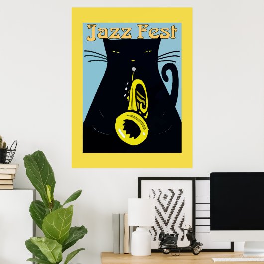 Black Cat met Trumpet Poster (Thuiskantoor)