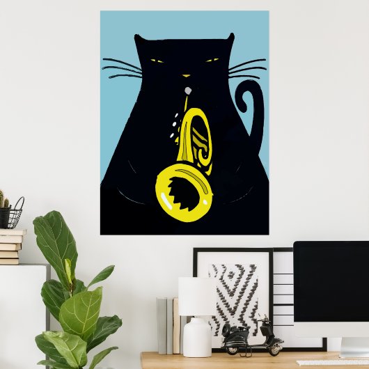 Black Cat met Trumpet Poster (Thuiskantoor)