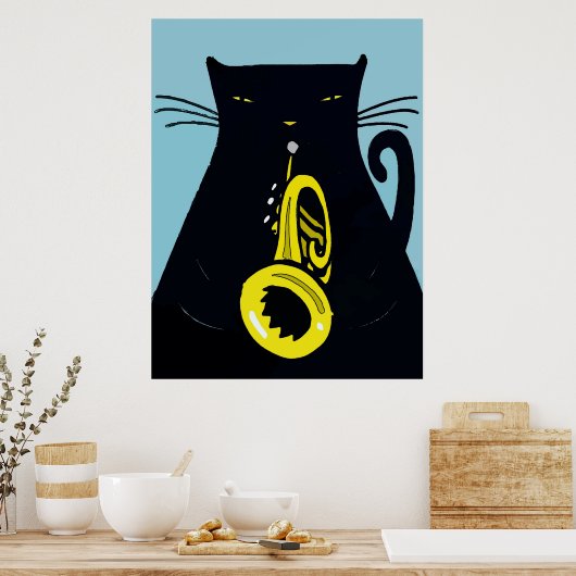 Black Cat met Trumpet Poster (Keuken)