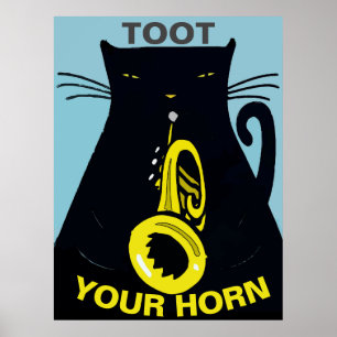 Black Cat met Trumpet-Poster Poster