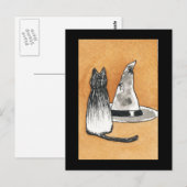 Black Cat met Witches Pet Briefkaart (Voorkant / Achterkant)