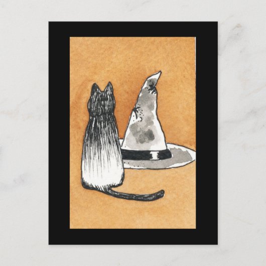 Black Cat met Witches Pet Briefkaart (Voorkant)