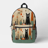 Black Cat Mid Century Mod Turquoise Zwart Sinaasap Bedrukte Rugzak (Voorkant)