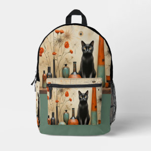 Black Cat Mid Century Mod Turquoise Zwart Sinaasap Bedrukte Rugzak