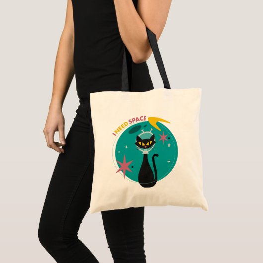 Black Cat Mid Century Moderne I need Space Tote Bag (Voorkant (product))