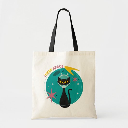 Black Cat Mid Century Moderne I need Space Tote Bag (Voorkant)