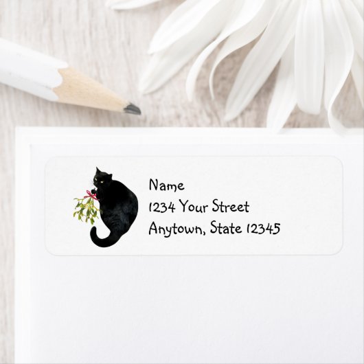 Black Cat Mistletoe Return Address Labels (Insitu)
