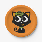 Black Cat Mmm Snoep Halloween Papieren Bordje (Voorkant)
