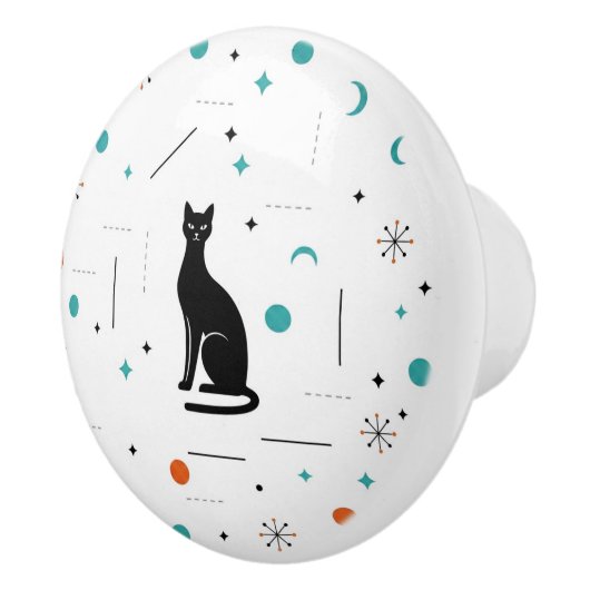 Black Cat Modern Mid Century Retro Atomic Keramische Knop (Rechts)