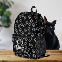 Black Cat Mom Paw Print Gepersonaliseerde Rugzak