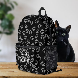 Black Cat Mom Paw Print Gepersonaliseerde Rugzak
