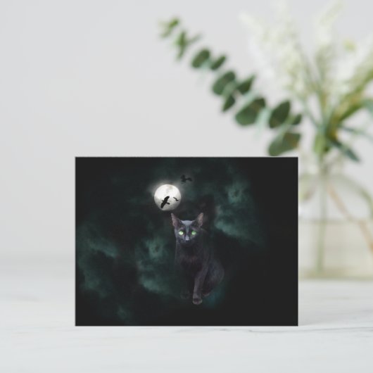 Black Cat Moon Briefkaart (Staand voorkant)