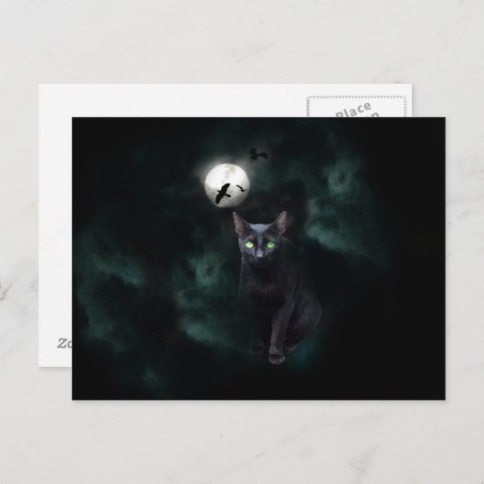 Black Cat Moon Briefkaart (Voorkant / Achterkant)