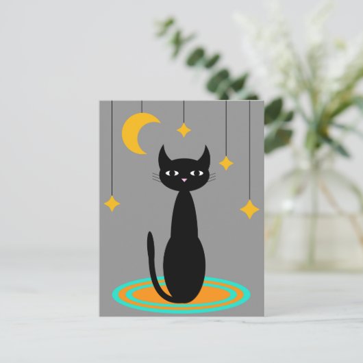 Black Cat Moon Briefkaart (Staand voorkant)