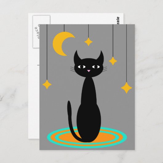 Black Cat Moon Briefkaart (Voorkant / Achterkant)