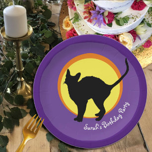 Black Cat & Moon Kinder (Party Borden) Papieren Bordje