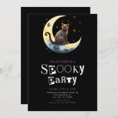 Black Cat Moon Moderne Minimalistische Halloween Kaart (Voorkant / Achterkant)