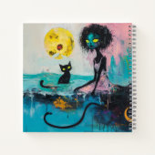 Black Cat Moon Ocean Pink Magical Witchy AI Art Notitieboek (Achterkant)