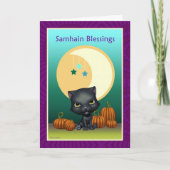 Black Cat Moon Samhain Blessings Wenskaart Kaart (Voorkant)