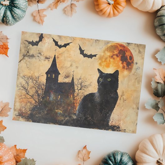 Black Cat Moon Vintage Halloween Decoupage  Tissuepapier