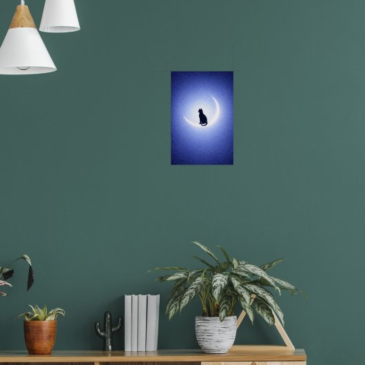 Black Cat Moon Wall Art – Celestial Blue Decor Poster (Woonkamer 1)