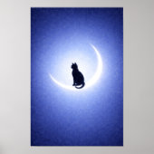 Black Cat Moon Wall Art – Celestial Blue Decor Poster (Voorkant)
