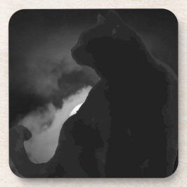 Black Cat Moonlight Silhouette Bier Onderzetter