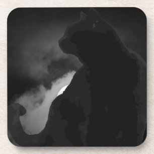 Black Cat Moonlight Silhouette Bier Onderzetter