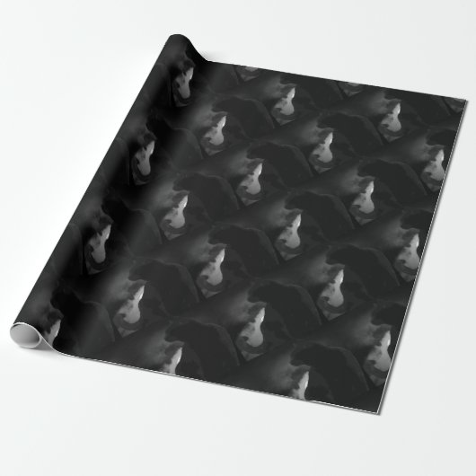 Black Cat Moonlight Silhouette Cadeaupapier (Uitgerold)
