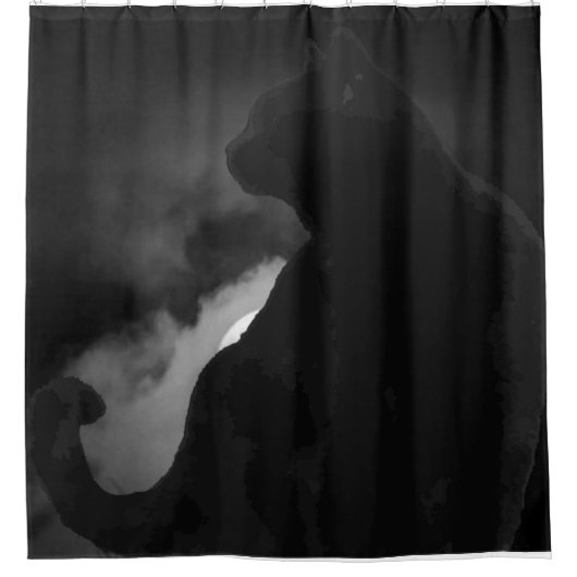 Black Cat Moonlight Silhouette Douchegordijn (Voorkant)