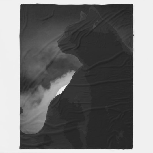 Black Cat Moonlight Silhouette Fleece Deken (Voorkant)