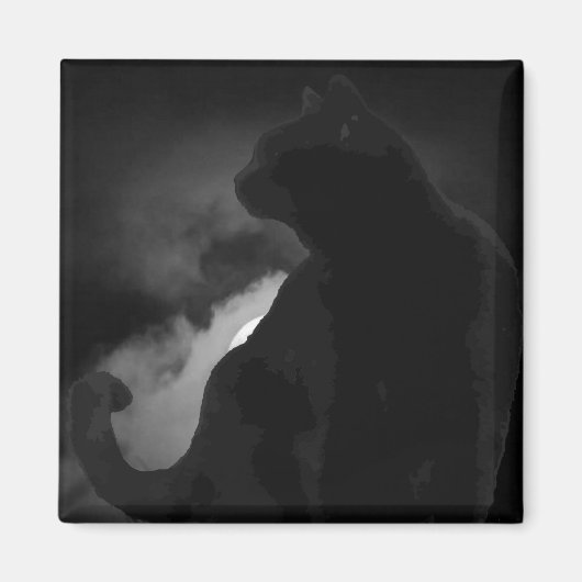 Black Cat Moonlight Silhouette Magneet (Voorkant)