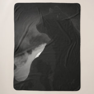 Black Cat Moonlight Silhouette Sherpa Deken