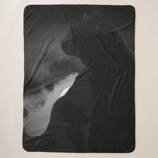 Black Cat Moonlight Silhouette Sherpa Deken (Voorkant)