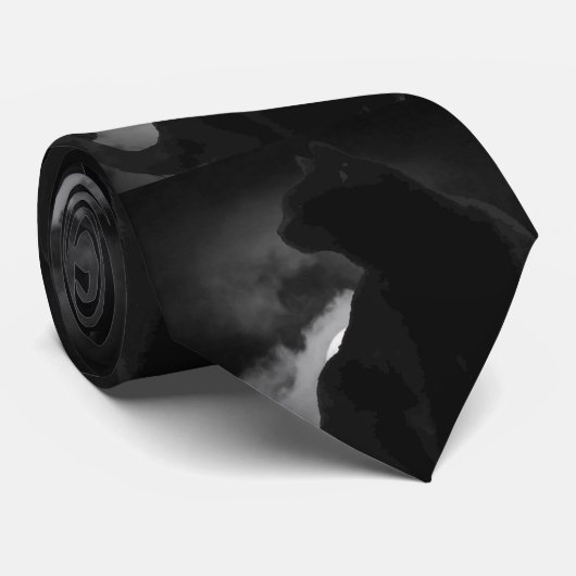 Black Cat Moonlight Silhouette Stropdas (Opgerold)